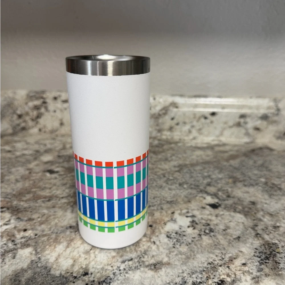 Stanley White Tumbler with Orange Logo and Multicolor Stripe Bands - Picture 2 of 2